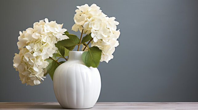 Hydrangea flower in white vase