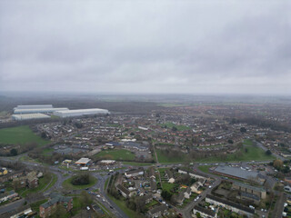 Aerial View of Central Corby City of England UK During Cloudy Day