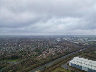 Aerial View of Central Corby City of England UK During Cloudy Day