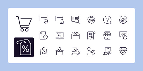 E-commerce and shopping line icon set 1 of 3. Outline symbol collection. Editable vector stroke. 48 and 96 Pixel Perfect scalable to 192px, 384px...