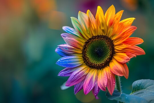 a abstract rainbow sunflower
