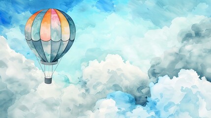 Fototapeta premium Balloon. Abstract, doodle, cloud, airship, around the world, travel, steampunk, flight, sky, air, holiday, height, gas, helium, children, fly, balloon. Generated by AI