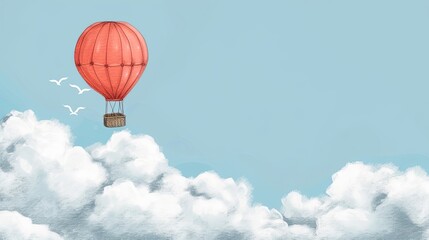 Fototapeta premium Balloon. Abstract, doodle, cloud, airship, around the world, travel, steampunk, flight, sky, air, holiday, height, gas, helium, children, fly, balloon. Generated by AI