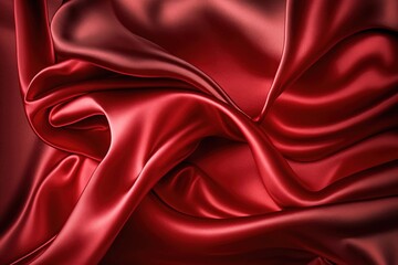 Obraz premium Abstract background, red satin silk fabric, Luxurious elegant waves, folds texture fabric. AI generated.
