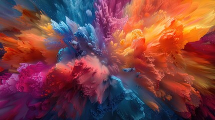 This abstract art piece captures a stunning, cosmic dance of vivid colors, swirling in an ethereal and dynamic interplay of hues and textures.