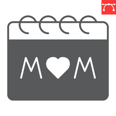 Mom day calendar glyph icon, heart and holiday, mothers day vector icon, vector graphics, editable stroke solid sign, eps 10.
