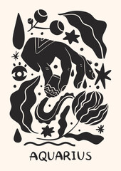 Zodiac signs Aquarius in Scandinavian style. Hand drawn vector illustration.
