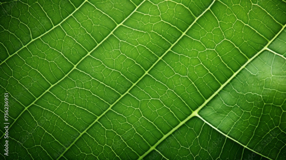 Poster Horizontal background, Texture, Structure Of A Green Leaf. Close-up, Macro photography.