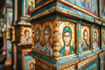 Fototapeta na wymiar The iconostasis of the church, crowned with ancient icons: a touch of spiritual history and the greatness of faith