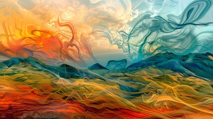 Sunset Serenade A Vibrant, Colorful Landscape with a Touch of Abstract Art Generative AI