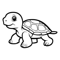 Adorable turtle coloring page - Black and white line art illustration