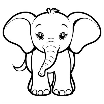 Adorable elephant vector illustration for children's coloring book.