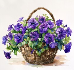 Purple Petals in a Basket A Monthly Celebration of Spring's Beauty Generative AI