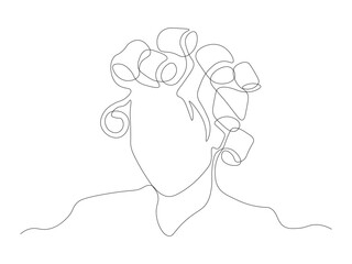 Abstract girl with curlers on her head,hairstyle in a barbershop,curls. continuous single line art drawing sketch