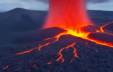 Vulkanausbruch Lava Feuersäule - 756238340