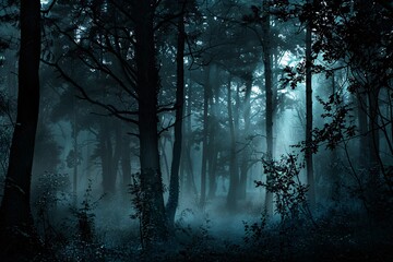 Mysterious Nighttime Forest A Dark and Mysterious Scene Generative AI