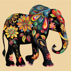 Obraz premium A colorful elephant with flowers on its body
