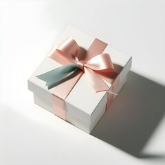 White gift box with red ribbon on white background ai image 