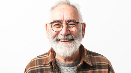 Obraz premium An old man with a beard and glasses is smiling