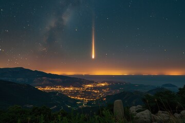 meteors fall to earth at dawn. comet burns up the atmosphere