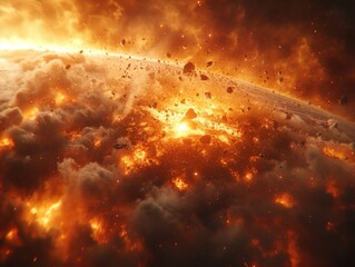 Huge Asteroid Hits Planet. Earth's Apocalypse With a Big Explosion