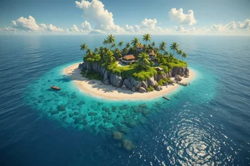 Fotobehang A small island with a house on it is surrounded by water © Davis Joel