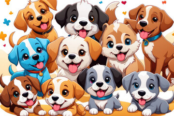 set of puppies, dog, cartoon dog