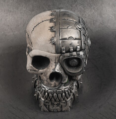 cyborg skull isolated on metal background - 756241131