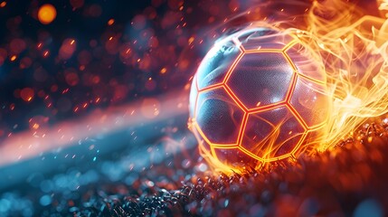 Soccer Ball on Fire-Lit Field 