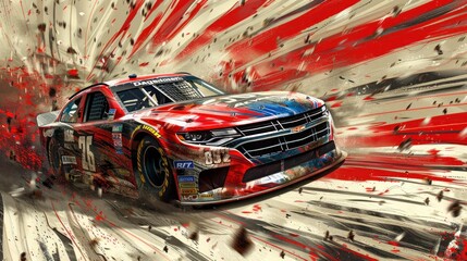 speed race car with abstract red and white lines. wallpaper nascar sport racing car