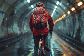 Person Riding Bike in Tunnel