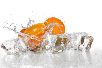 Ice cubes with lime isolated on white