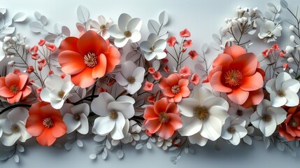 Coral and Paper Flower Illustration on White Background Generative AI