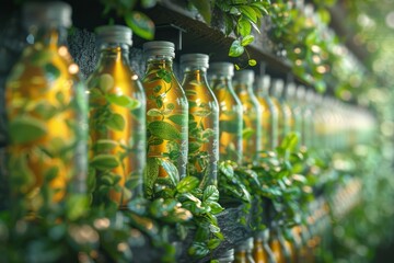 Shelf Filled With Bottles of Plants