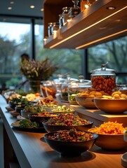 Fototapeta premium Long Table Covered With Various Bowls of Food