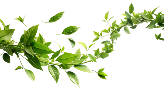 A dynamic arc of green leaves and tender stems, conveying the concept of growth and vitality. The leaves are spread out, suggesting movement and natural flow.