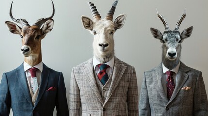 Goat wearing suit jacket-clad animal in a meeting minimalist style