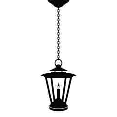 Vintage candle lamp on chain, vector illustration