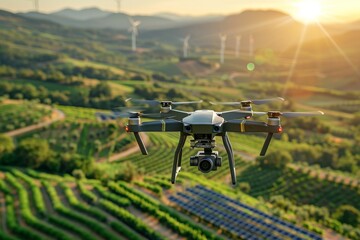 Farming with drone. agriculture and harvest technology innovation. Generative AI