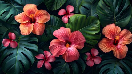 Tropical Hibiscus and Frangipani Illustration Generative AI