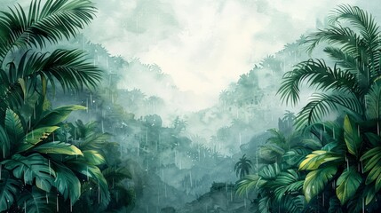 Tropical Rainforest Watercolor Illustration with Light and Green Tones Generative AI