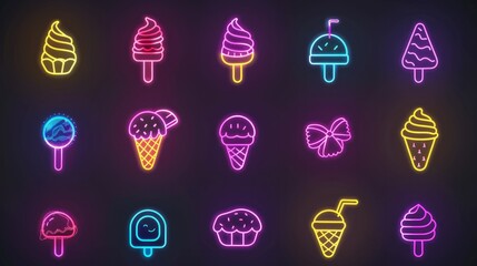 Ice cream dusk style neon icon. Elements of birthday set. Simple icon for websites, web design, mobile app, info graphics  - obrazy, fototapety, plakaty