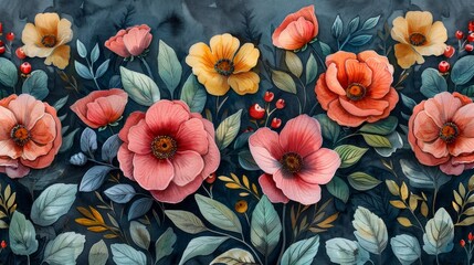 Vibrant Pink Watercolor Floral Bouquet Illustration with Decorative Elements Generative AI