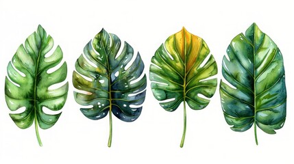 Tropical Green Leaves Botanical Art Set for Interior Design Generative AI