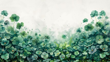 Lucky Clover Watercolor Illustration on White Background Generative AI