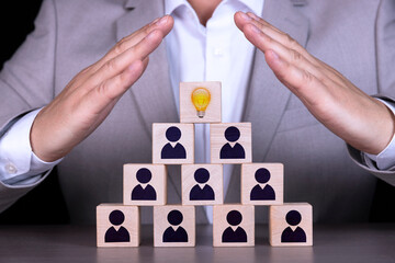 Human resources and corporate hierarchy concept, recruiter team consists of one leader, CEO...
