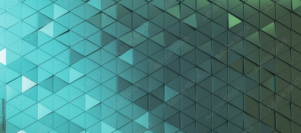 Poster Wide sparkling blue triangular landing page background. 3D Rendering.