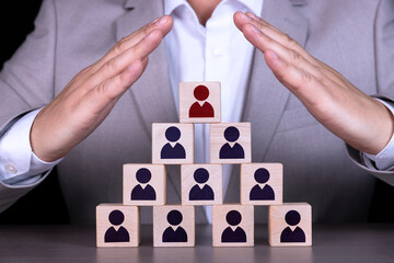 Human resources and corporate hierarchy concept, recruitment team consists of one leader, CEO...