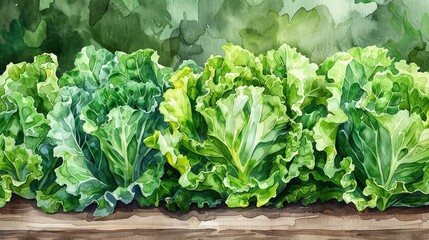 Watercolor Kale: AI Generated Illustration on White Background Generative AI