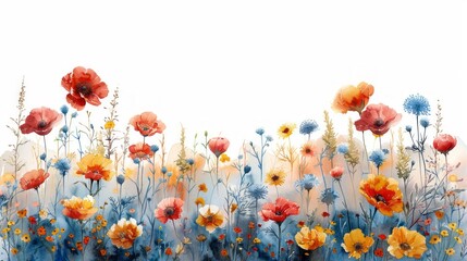 Watercolor Wildflowers in Flat Composition Style Generative AI - obrazy, fototapety, plakaty